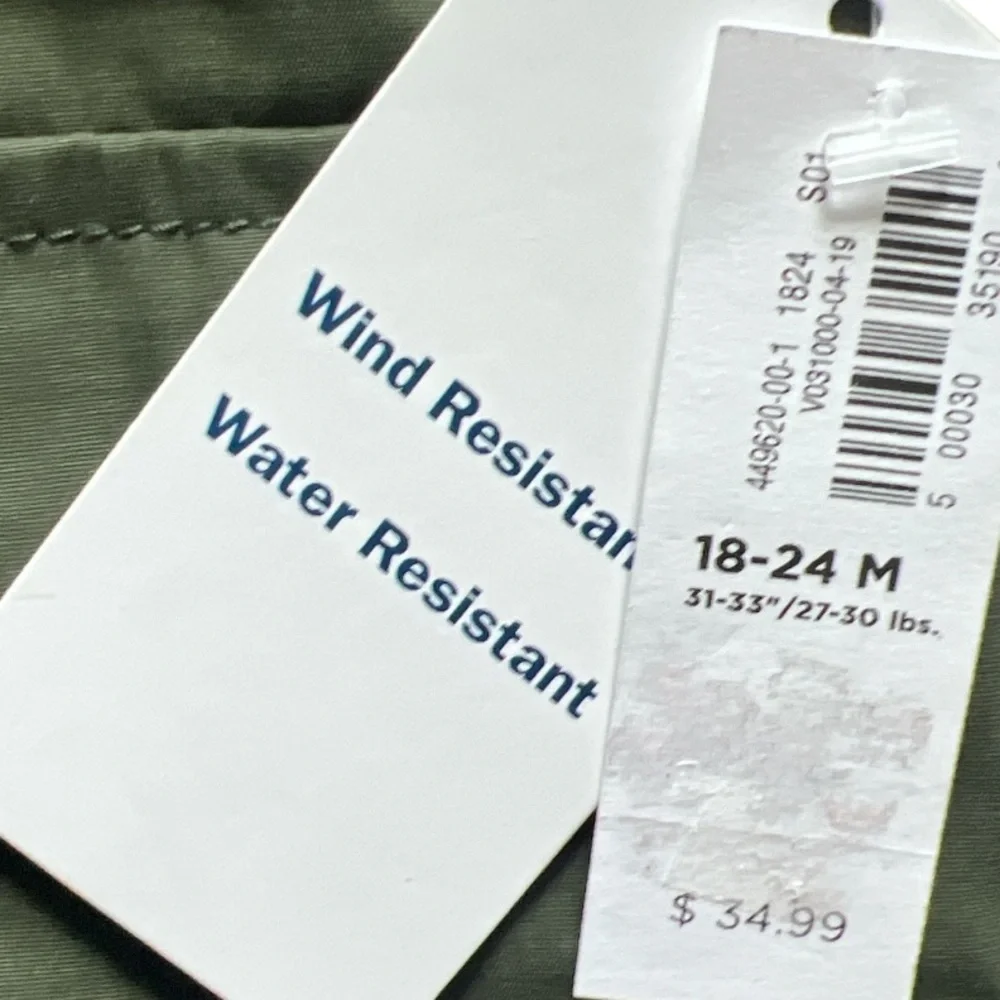 Old NavyToddler Boys 18-24M Olive Hooded Utility Jacket Wind Water Resistant NWT